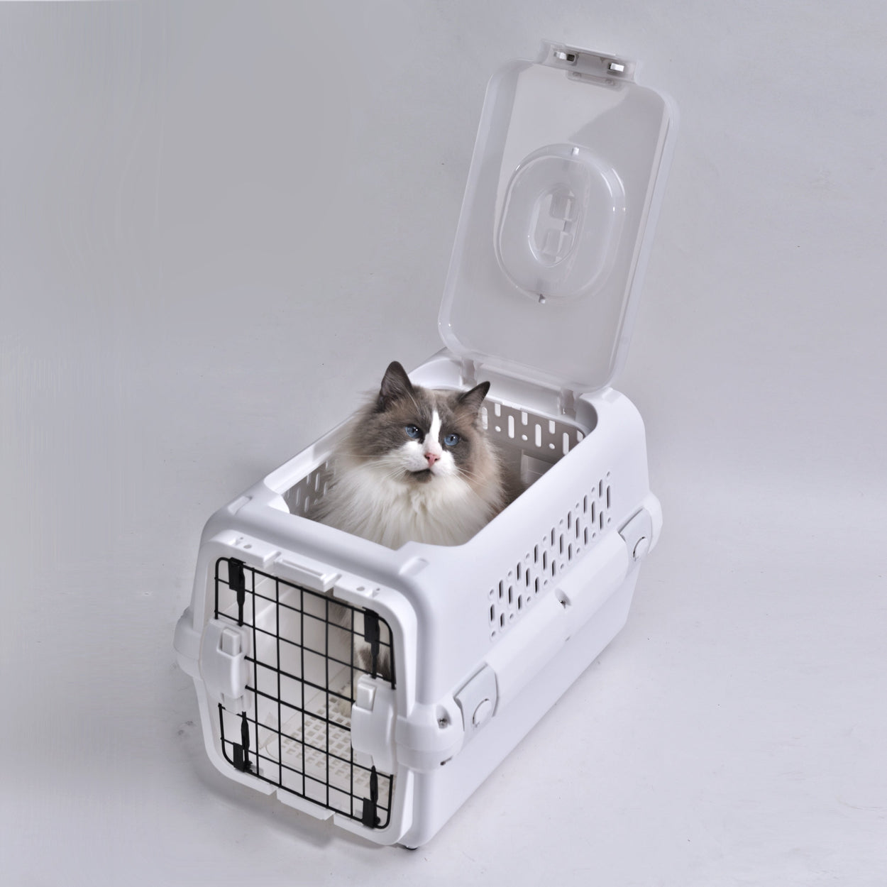 RHR Pets Travel Carrier with Steel Door for Cats & Dogs (White) 50 x 50 x 35 cm