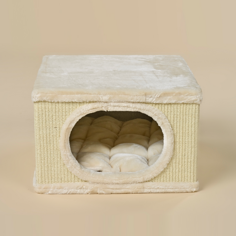 Playhouse with Cushion, Siberian Cat Castle 45 x 45 x 30 cm (Cream)