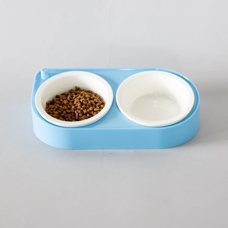 CoBowl | Double Ceramic Feeding Bowl for Cats & Dogs (Blue) 31 x 17 & Ø12cm - 300ml